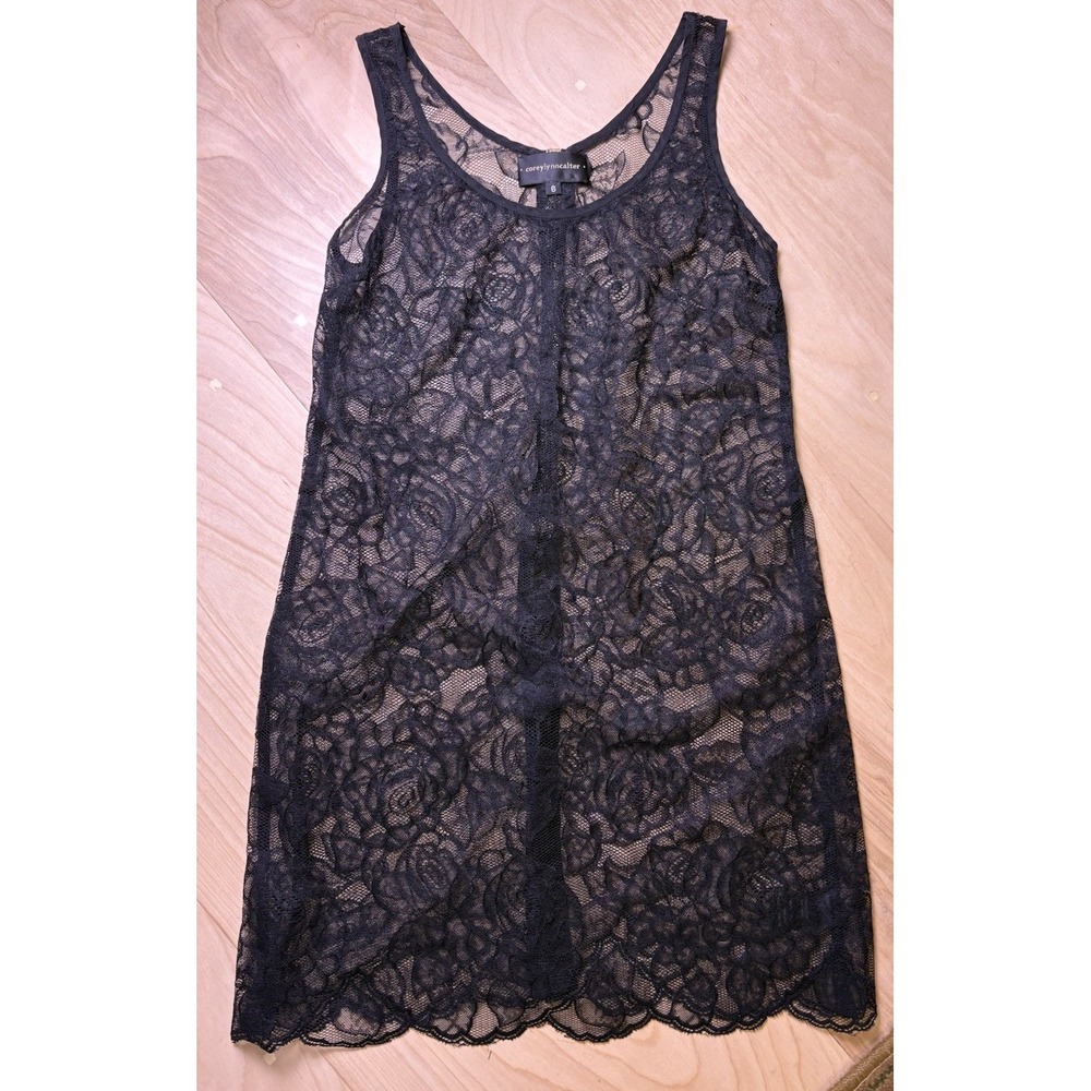 Corey Lynn Calter Black Floral Lace Sheer Mini Dress Whimsygoth Silk Trim Size 6